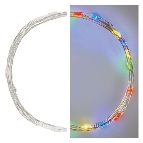 CATENA NANO 20 LED MULTICOLOR 1,9MT FILO ARERGENTO A BATTERIE