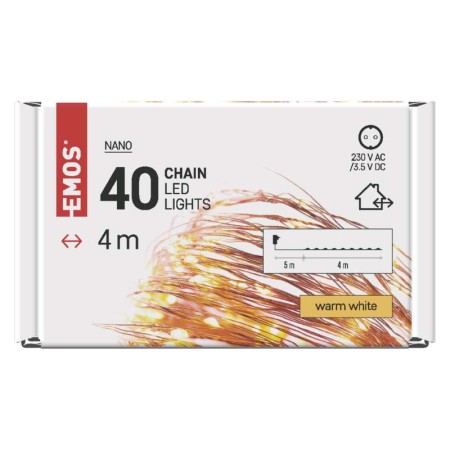 Catena NANO LED: 40 LED Caldi, Timer, 4mt, Esterno | Emos D3AW01