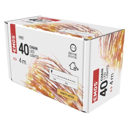 Catena NANO LED: 40 LED Caldi, Timer, 4mt, Esterno | Emos D3AW01
