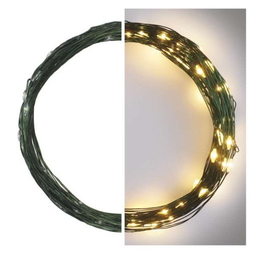 Catena nano LED 75 luci bianco caldo cavo verde 7,5 metri timer automatico 230V albero Natale siepe giardino EMOS D3AW04
