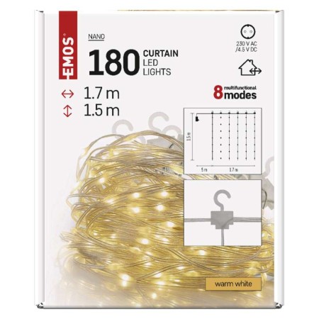 Tenda NANO LED 180 Luci Calde, 1.7X1.5MT, 8 Giochi di luce, Interno Esterno | Emos D3EW02