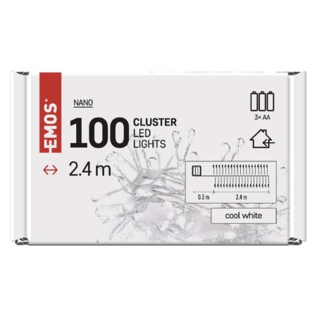 Catena NANO CLUSTER a Batterie: 100 LED Luce Fredda, Filo Argento | Emos D3FC01