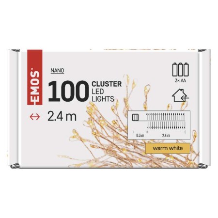 Catena NANO CLUSTER a Batterie: 100 LED Luce Calda, Filo Oro | Emos D3FW01