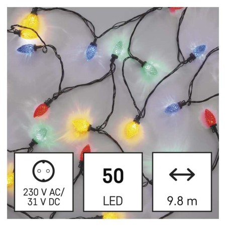 CATENA LUMINOSA 50 LED PIGNA MULTICOLOR 9.8MT MULTIFUNZIONE IP44 INTERNO ESTERNO
