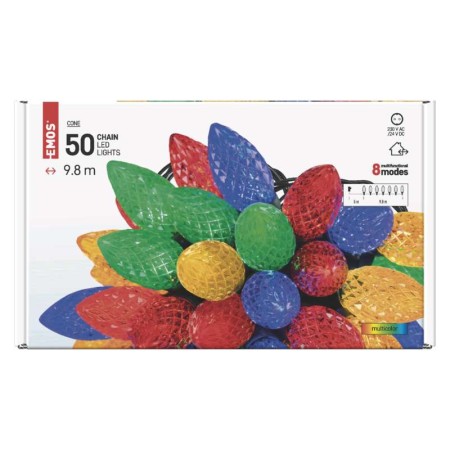 CATENA LUMINOSA 50 LED PIGNA MULTICOLOR 9.8MT MULTIFUNZIONE IP44 INTERNO ESTERNO