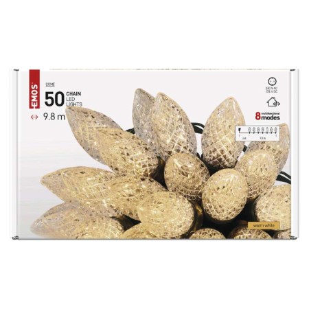 CATENA LUMINOSA 50 LED PIGNA LUCE BIANCA CALDA 9.8MT MULTIFUNZIONE IP44 INTERNO ESTERNO