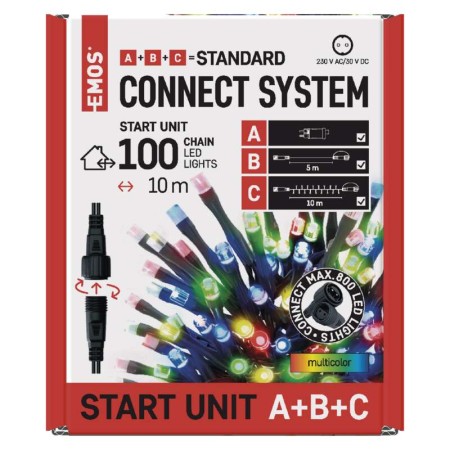 CATENA LUMINOSA 100 LED LUCE MULTICOLOR C/TIMER 10MT IP44 INTERNO ESTERNO