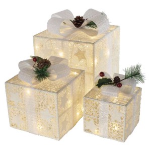 Set di 3 Scatole Regalo LED con decorazioni, luce calda, ideale per un’atmosfera natalizia elegante e accogliente | Emos DCFC27