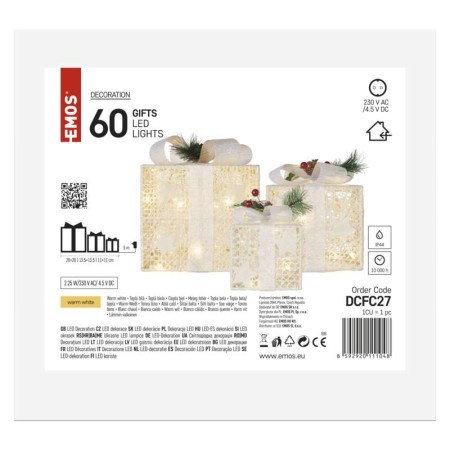 Decorazione Natalizia LED 3 Scatole Regalo con Decorazioni, Luce Bianca Calda e Timer | Emos DCFC27