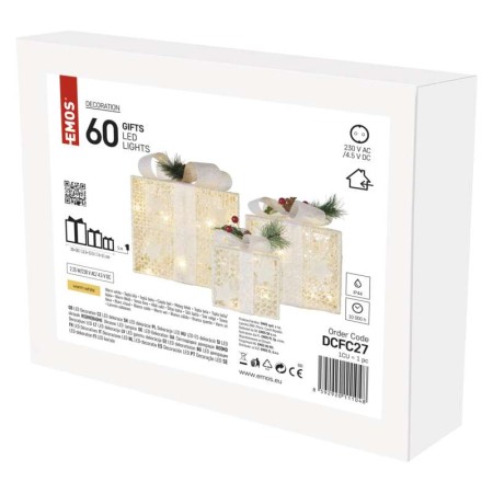 Decorazione Natalizia LED 3 Scatole Regalo con Decorazioni, Luce Bianca Calda e Timer | Emos DCFC27