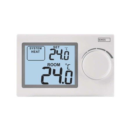 Termostato caldaia semplice EMOS P5604 display LCD grande 77mm numeri 15mm rotella manuale certificato CE installazione facile