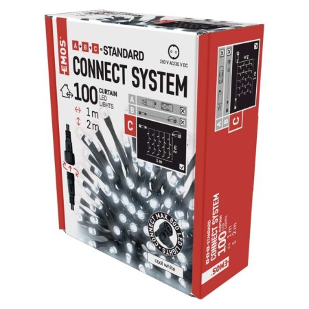 TENDA LUMINOSA 100 LED LUCE FREDDA H 2MT X 1MT CONNECT SYSTEM INTERNO ESTERNO EMOS D1AC01