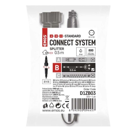 CAVO SPLITTER CONNECT SYSTEM 50CM NERO INTERNO ESTERNO EMOS D1ZB03