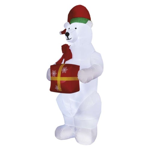 Orso Polare Gonfiabile LED con Pacco Regalo 240 cm, decorazione natalizia da interno ed esterno | Emos DCFC15