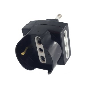 Adattatore Triplo Presa Schuko e Bipasso 10-16A Spina 10A Nero
