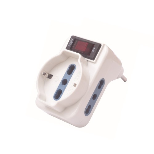 Adattatore Salvaspazio 2 Prese Bipasso 10/16A, 1 Universale Ecova 30173N
