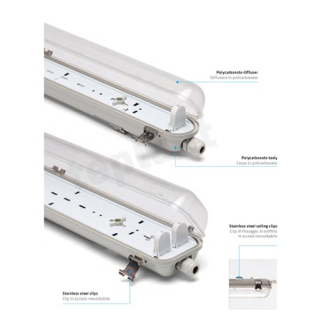 PLAFONIERA STAGNA PER 1 TUBO LED 60CM CABLATA IP65