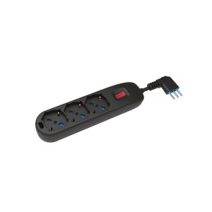 Multipresa Nera 3 Posti Universali, Protezione Sovratensioni, Cavo 1,5m | Ecova 30231N