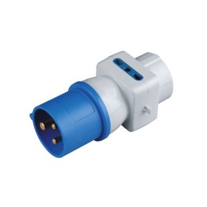 Adattatore Industriale Spina 2P+T 16A 250V a 2 Prese Bivalenti + 1 Universale | Ecova 20551