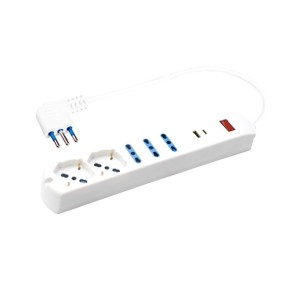Multipresa Bianca 5 Posti (2 Universali + 3 Bipasso), 2 USB A+C, Protezione Sovratensioni, Cavo 1,5m | Ecova 30235