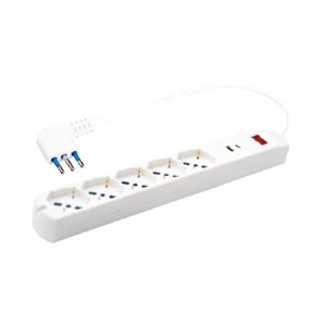 Multipresa Bianca 5 Posti Universali, 2 USB A+C, Protezione Sovratensioni, Cavo 1,5m | Ecova 30237