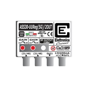 Amplificatore TV 30dB con filtro Lte 5G, 2 uscite, Elettronica Cusano ASS30-UUREG-2OUT.