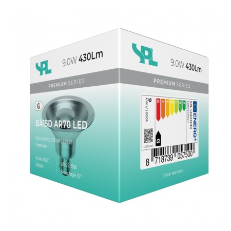 AR70 Lampadina LED BA15D 9W 12V 35° Dimmerabile - Serie PREMIUM | CRI 92 |Garanzia 3 anni