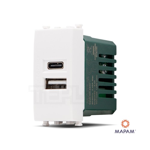 Presa USB A+C 633B serie GEM Mapam compatibile Vimar Plana