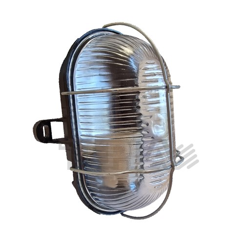 Plafoniera ovale E27 60W tartaruga nera griglia in metallo IP44
