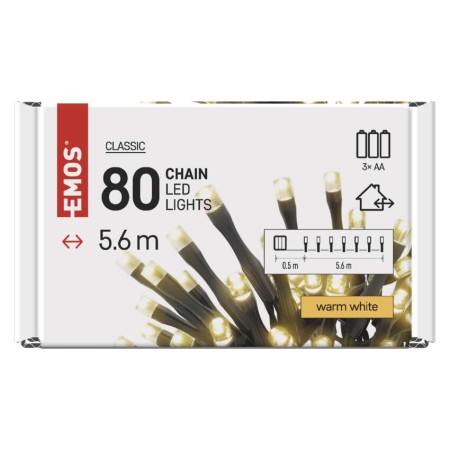 CATENA LUMINOSA 80 LED LUCI CALDA 5,6 MT A BATTERIE  INTERNO ESTERNO D4FW02