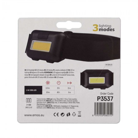 LAMPADA FRONTALE LED COB 120LM 15MT A BATTERIE 3 X AAA EMOS P3537