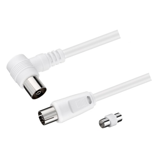 Prolunga TV 1.5m Maschio-Femmina 90° con Adattatore | Colore Bianco